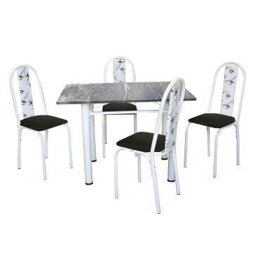 Imagem de Conjunto De Mesa Michelly Com 04 Cadeiras 110x75cm Moura Branco-preto-preto Floral