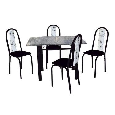 Imagem de Conjunto De Mesa Michelly Com 04 Cadeiras 110x75cm Moura Preto Com Branco Floral