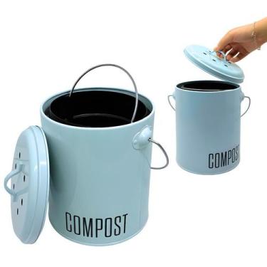 Imagem de Pote Composteira Doméstica De Aço Com Tampa Verde Água - Haüskraft