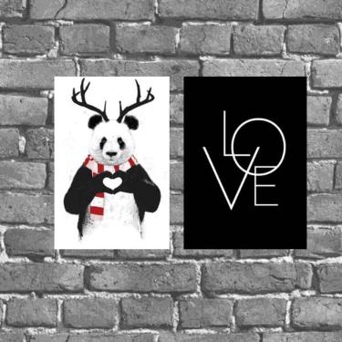 Imagem de Kit 2 Placas Decorativas Panda Love 18x27cm