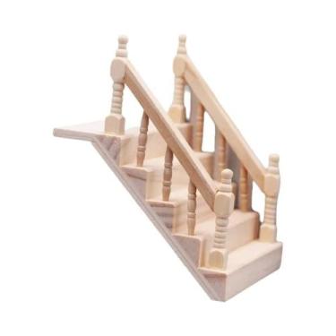 Imagem de Escada Miniatura De Madeira Com Corrimão Para Casa De Bonecas 1:12, Ce