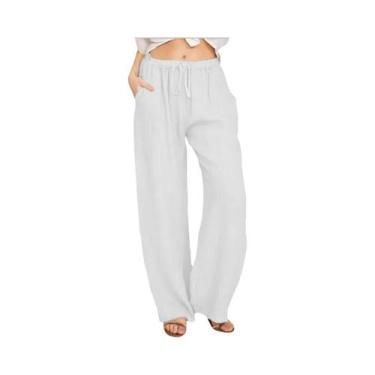 Imagem de Calça Feminina Casual Solta de Linho e Algodão - Cintura Elástica e Bo