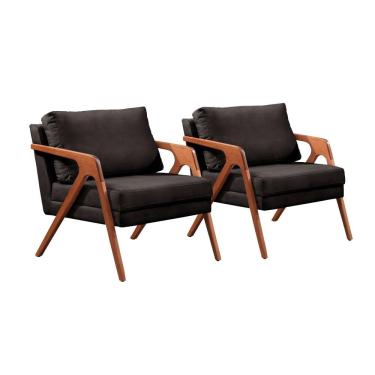 Imagem de Conjunto 2 Poltronas Mona Luxo Corino Preto Espuma Soft Madeira Maciça