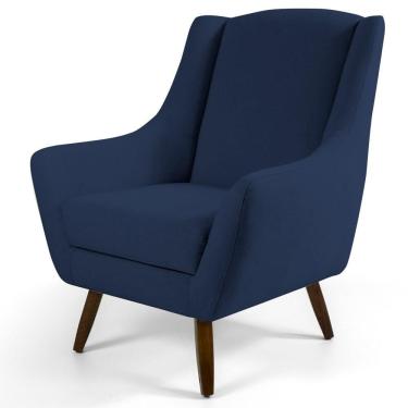 Imagem de Poltrona Decorativa Juliet Veludo C-304 Madeira Veludo Azul Domi Móveis
