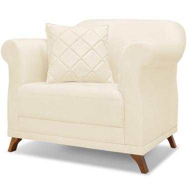 Imagem de Poltrona Decorativa Retrô Polo Com Almofada Linho Bege Milani Movelaria
