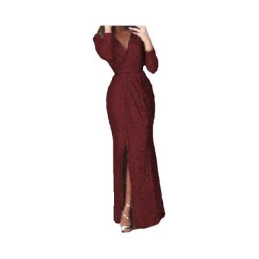 Imagem de Vestido De Festa Longo Elegante Feminino Com Decote Em V Brilhante Par