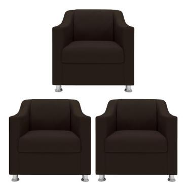 Imagem de Kit 3 Poltronas Reforçadas Recepção Barbearia Tecido material sintétic