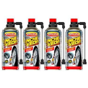 Imagem de Spray Reparador Pneu Furado Intantâneo LuxCar 400ml - Kit 04 Peças