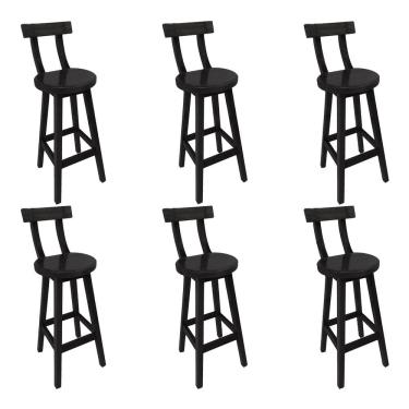 Imagem de Kit 6 Cadeiras Altas Girafa Madeira com Encosto Design Moderno para Bancada Área Gourmet - Preto