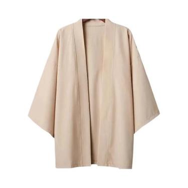 Imagem de Kimono Cardigã De Verão 3XL Em Cor Sólida Para Homens E Mulheres, Traj