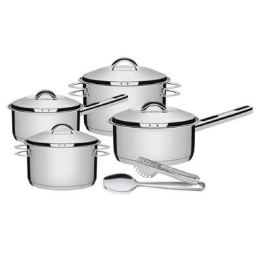 Imagem de Jogo de Panelas Aço Inox Solar 4 Peças Colher e Pegador Tramontina