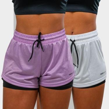 Imagem de Kit 2 Short 2 em 1 Feminino Dryfit Academia Bermuda Dupla Para Treino 