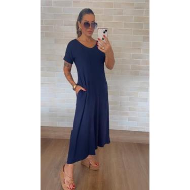 Imagem de Vestido Longo Casual Soltinho com Bolso Cor:AzulTamanho:G - luh may, A