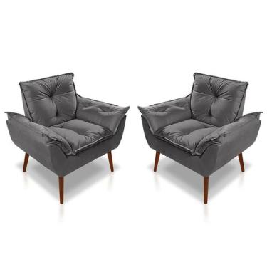 Imagem de Kit 2 Poltronas Opala Decorativa p/ Sala, Quarto e Recepção Suede - LM