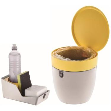 Imagem de Kit Organizador De Pia Porta Detergente + Lixeira 2,5 Litros Cozinha -
