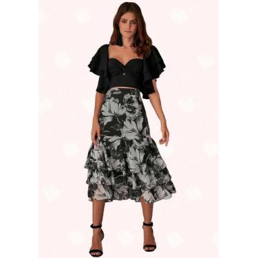 Imagem de Saia Midi Georgette Estampada - Moda Casual Chic, 38