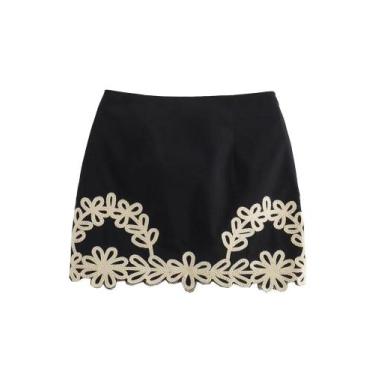 Imagem de Saia Mini Feminina Floral Bordada - Estilo Chique Zevity 2024, BR-P, E