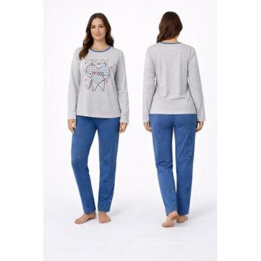Imagem de Pijama feminino adulto inverno malha blusa manga longa calça - UZE FAS