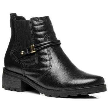 Imagem de Bota Feminina Couro Resistente Confortavel Cano Baixo Pegada, Preto, 3