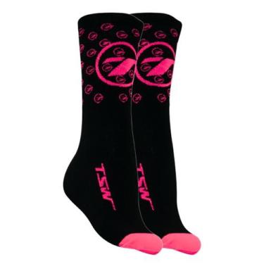 Imagem de Meia ciclismo corrida esportiva cano médio TSW Ride Mod 5, Preto, Rosa