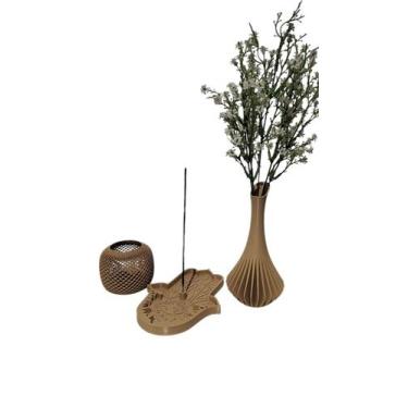 Imagem de Kit Decoração Meditação Zen Vaso Porta Vela e Incensário - 3d