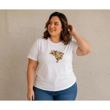 Imagem de Camiseta Plus Size Feminina Estampa Mapa Copa Brasil - Vitra, Branco, 