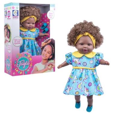 Imagem de Boneca Negra Com Cabelo Cacheado Castanho Bebê Feita Em Vinil Tayla Or
