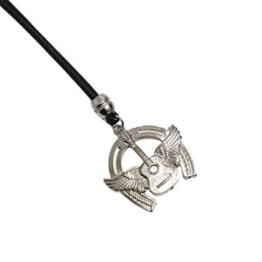 Imagem de Colar de Couro Ajustável Country Pingente Viola e Asas Modão Sertanejo