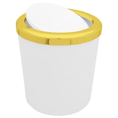 Imagem de Lixeira 5 Litros Tampa Basculante Redonda Metalizada Plástica Banheiro Dourado - BC AMZ - Branco