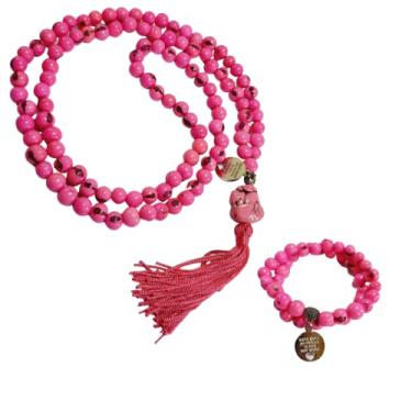 Imagem de Japamala 108 contas semente de açaí natural + Pulseira (Rosa Pink)