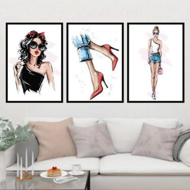 Imagem de Kit 3 Quadros Moda Roupas E Sapatos 24X18Cm