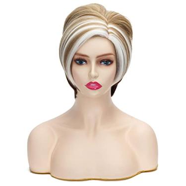 Imagem de Peruca Pixie Curto Coraline Loiro Misto Vintage Feminino Updo Pelucas Bob Sintético Realista Peruca Festa