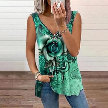Imagem de yeacher 2021 verão quente estilo novo comércio exterior roupas femininas europeias e americanas com decote em v rosa zíper colete feminino camiseta sem mangas top verde S