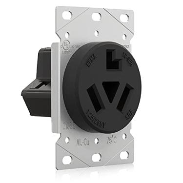 Imagem de ELEGRP Saída de 30 Amps, 3 pontas para secador, tomada de energia de montagem embutida 125/250V, receptáculo NEMA 10-30R, saída de secador de lâmina reta, sem aterramento, 3 pólos 3 fios, listado pela UL, 1 pacote