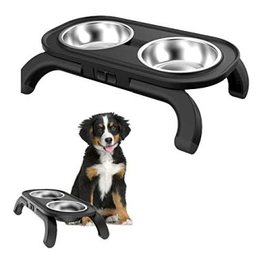 Imagem de Tigelas elevadas para cães, alimentador de tigela de gato elevada com 3 alturas ajustáveis, tigela de comida durável para cães com 2 tigelas de aço inoxidável e água para animais de estimação, cães médios gatos, preto