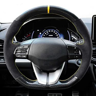 Imagem de JEZOE Capa de volante de carro personalizada costurada à mão de fibra de carbono, para Hyundai Elantra 4 2019 2018 2017 2016 Ioniq 2017-2019