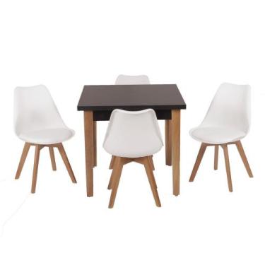 Imagem de Conjunto Mesa De Jantar Luiza 80cm Preta Com 4 Cadeiras Leda - Branco