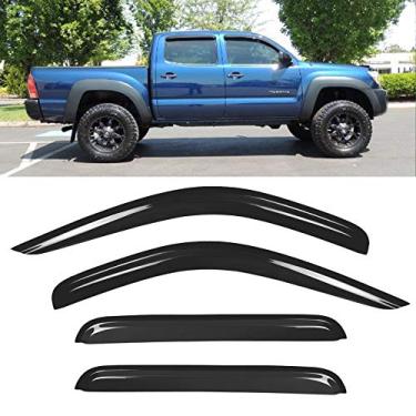 Imagem de Puermto Defletor de vento original de janela lateral, conjunto de 4 protetores de chuva com fita de canal externo, visor de ventilação adequado para Toyota Tacoma 2005-2015 cabine dupla