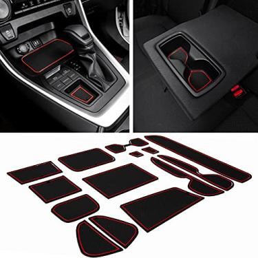 Imagem de JDMCAR Acessórios de forro compatíveis com Toyota RAV4 2023 2022 2021 2020 2019, suporte de copo de ajuste personalizado, console central e kit de inserções de borracha para bolsos de porta (acabamento vermelho) - conjunto com 15 peças