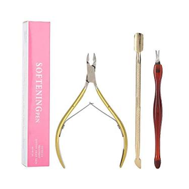 Imagem de Alicate de cutícula, empurrador de cutícula, ferramenta profissional de remoção de cutículas conjunto de manicure com amaciante de unhas e unhas dos pés