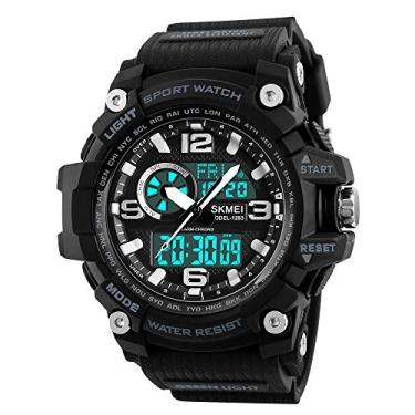 Imagem de SKMEI Relógio esportivo digital masculino, relógio militar à prova d'água, tela de LED, cronômetro grande, alarme, relógio de pulso, 1283-Black-F, Large, Tendência