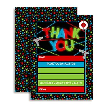 Imagem de Etiqueta a laser Notas de agradecimento de aniversário para meninos, dez cartões de 10 x 14 cm preencha os cartões em branco com 10 envelopes brancos da AmandaCreation