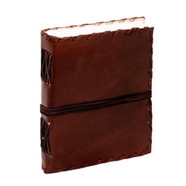 Imagem de Caderno de anotações de couro vintage KK de 17,78 cm e 15,24 cm de caderno de papel recarregável antigo de couro marrom plano branco bloco de notas de papel feito à mão de couro encadernado diário para homens e mulheres, Dark Brown