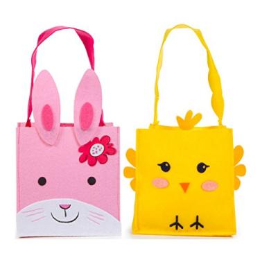 Imagem de Sacos de cesta de páscoa de tecido de feltro para meninas e meninos em design fofo de coelhinhos e pintinhos | Útil para doces, guloseimas e caça ao ovo | 2 por pedido