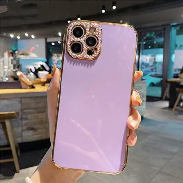 Imagem de Capa de telefone macia para iPhone 13 12 Pro Max Mini 11 Pro XR X XS 7 8 plus SE capa roxa para iPhone X com proteção de câmera de chapeamento quadrado glitter diamante