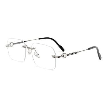 Imagem de Óculos de Sol Masculino Sem Aro Retângulo Preto Retrô Quadrado Óculos de Sol Masculino Gafas De Sol,C07,Tamanho único