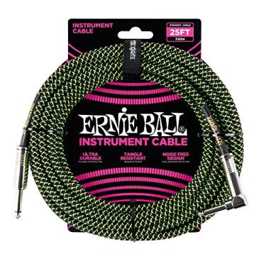 Imagem de Ernie Ball Braided Instrument Cable, Straight/Angle, 25ft, Neon Green/Black (P06066)