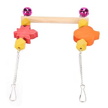 Imagem de Suporte para balanço de papagaio, poleiro colorido de madeira com sinos para periquitos