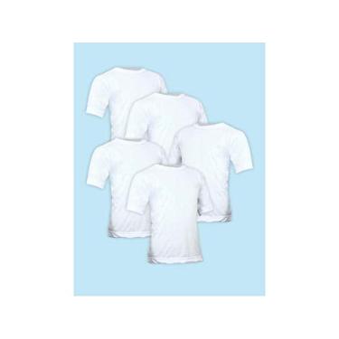 Imagem de Kit 5 Camisetas Lisa Algodão Manga Curta Juvenil Branca Tamanho 16