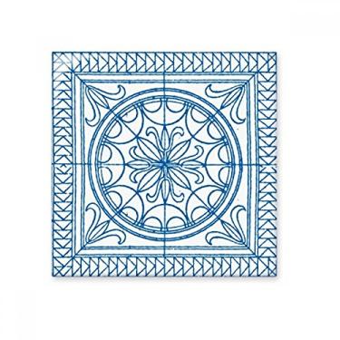 Imagem de Decalque brilhante de azulejo de cerâmica com padrão azul decorativo estilo Talavera